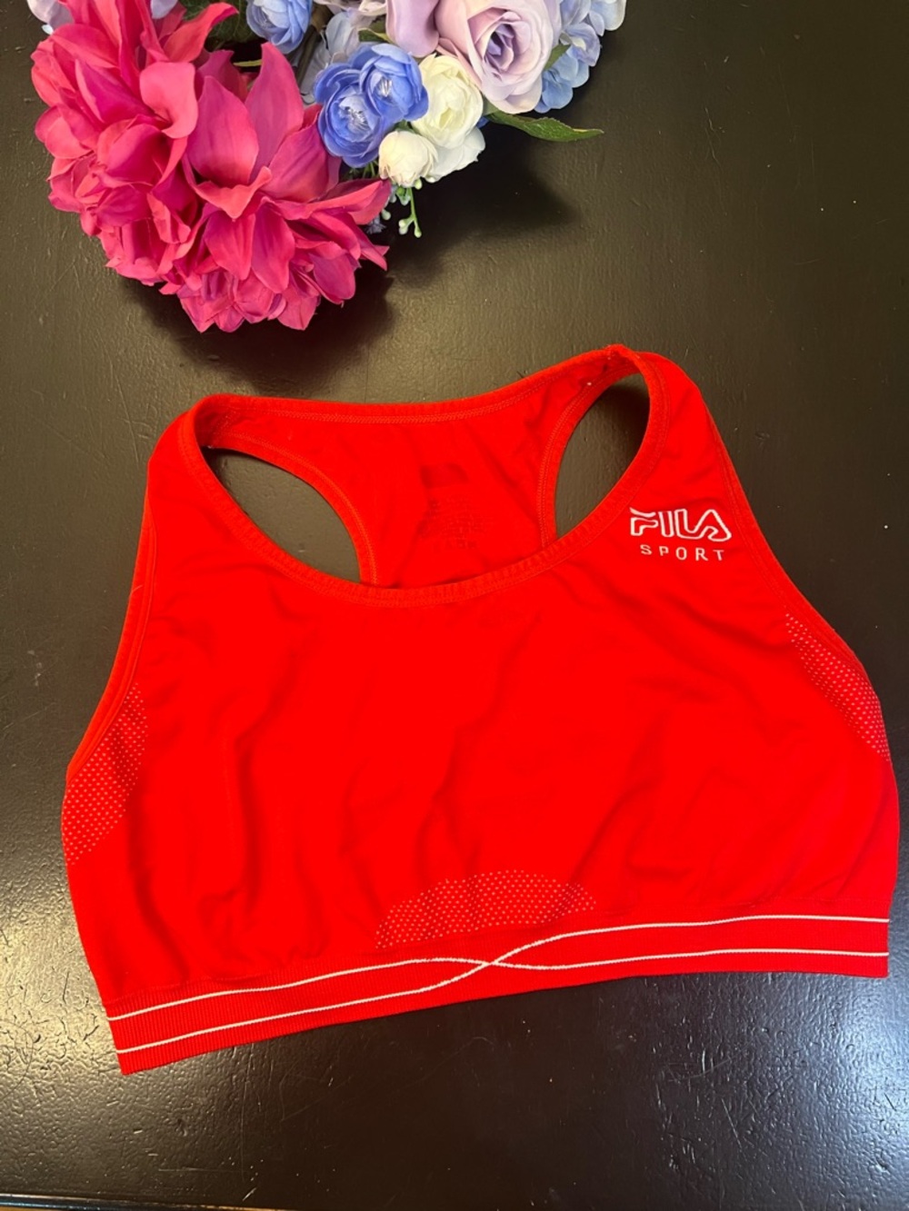 Fila Sport Red Athletic Workout Racerback Sports Bra Sz L‎